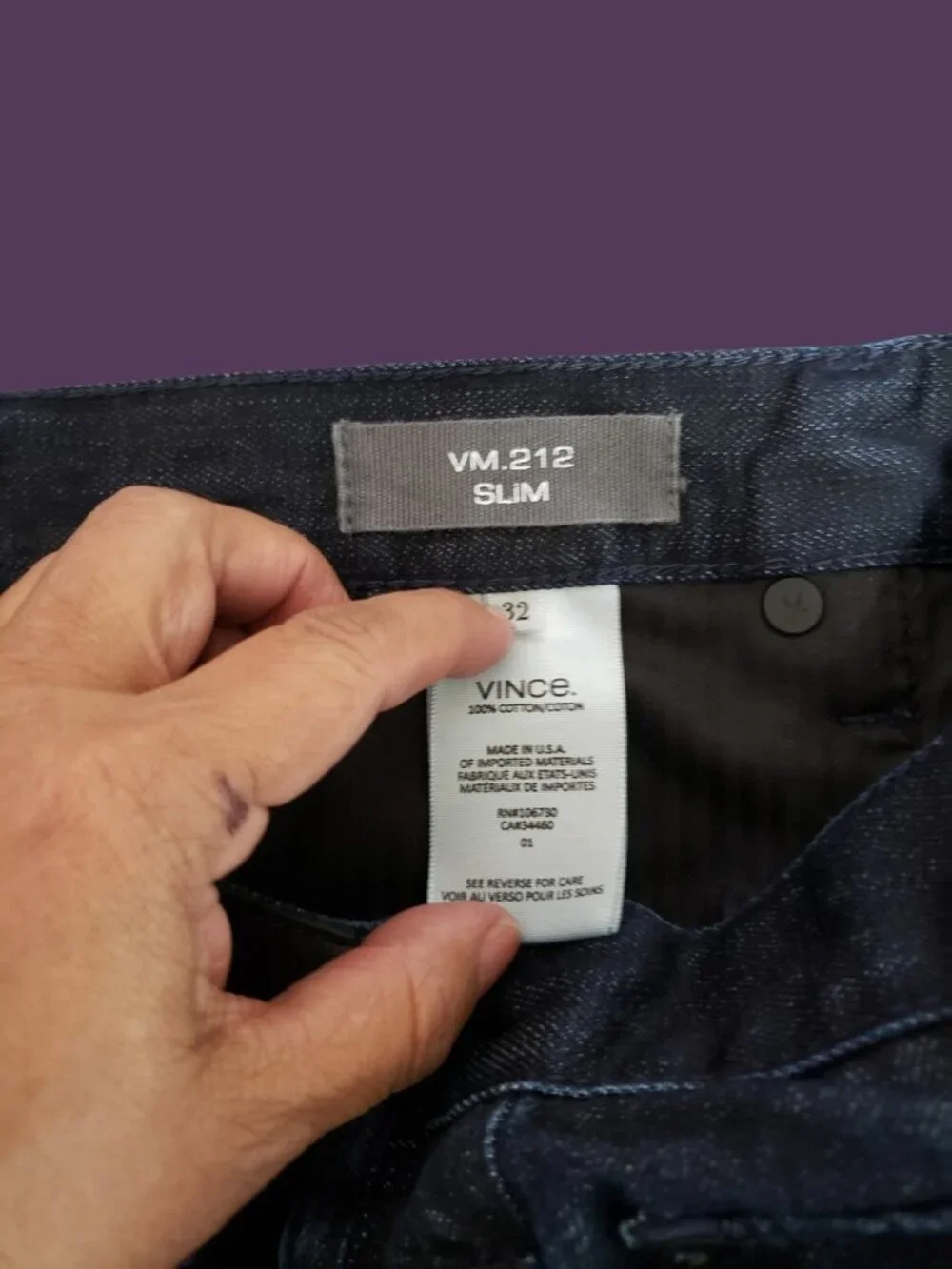 Vince Vm.212  Mens Slim-Fit Wash Denim Jeans Cotton Dark indigo Size 32